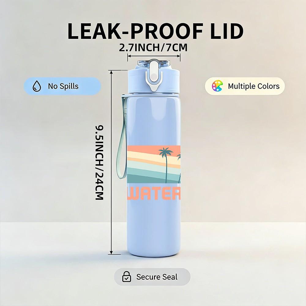 1PC Saltwater Soul Retro Beach Print 750ml Color Plastic Sports Water Bottle Leakproof Flip Straw Lid Suitable for Sports Office Home Use
