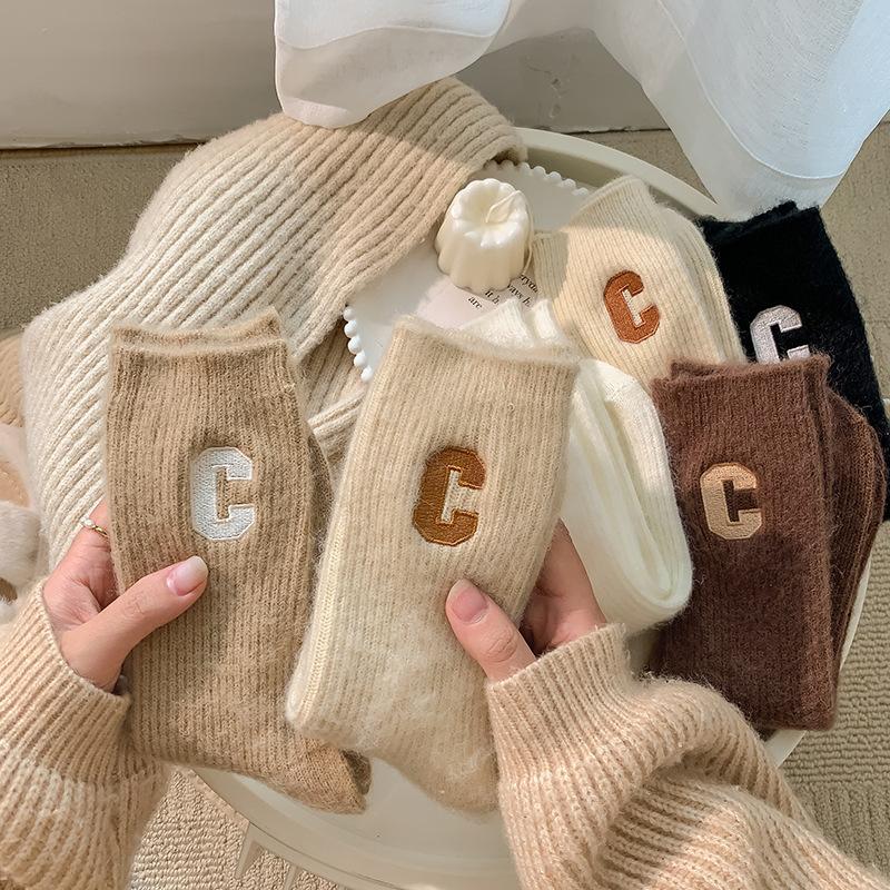 Women Wool Socks Warm Winter Thick Cashmere Casual Japanese Fashion Solid Color Comfortable Home Sock Long High Quality