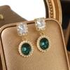 Emerald Zircon Retro Pendant Earrings – European & American High-End Fashion Dangles