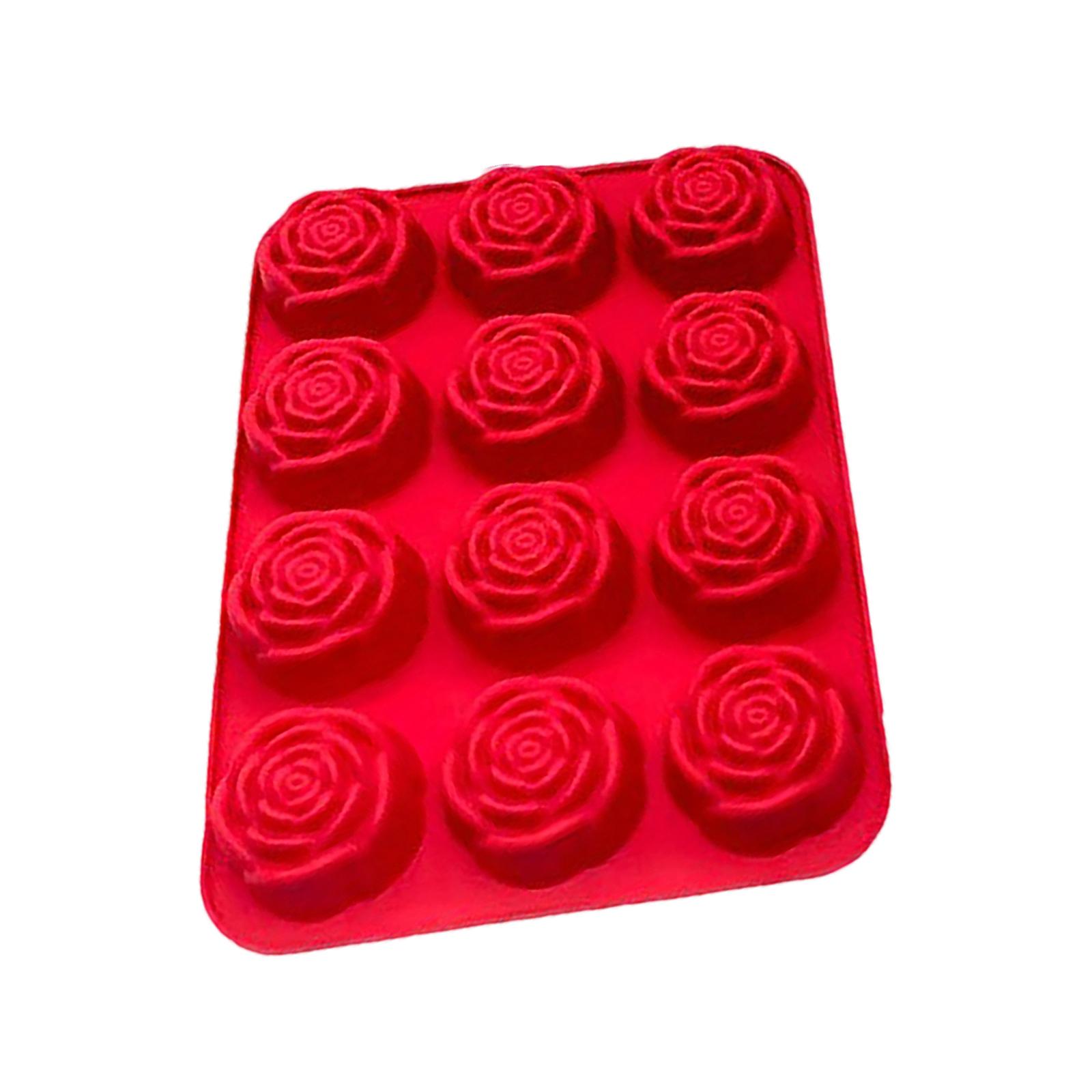

Silicone 12-Cavity Rose Flower Cake Mold Flexible Non-Stick Baking Tray for Homemade Cakes Muffins and Desserts Kitchen Bakeware красный