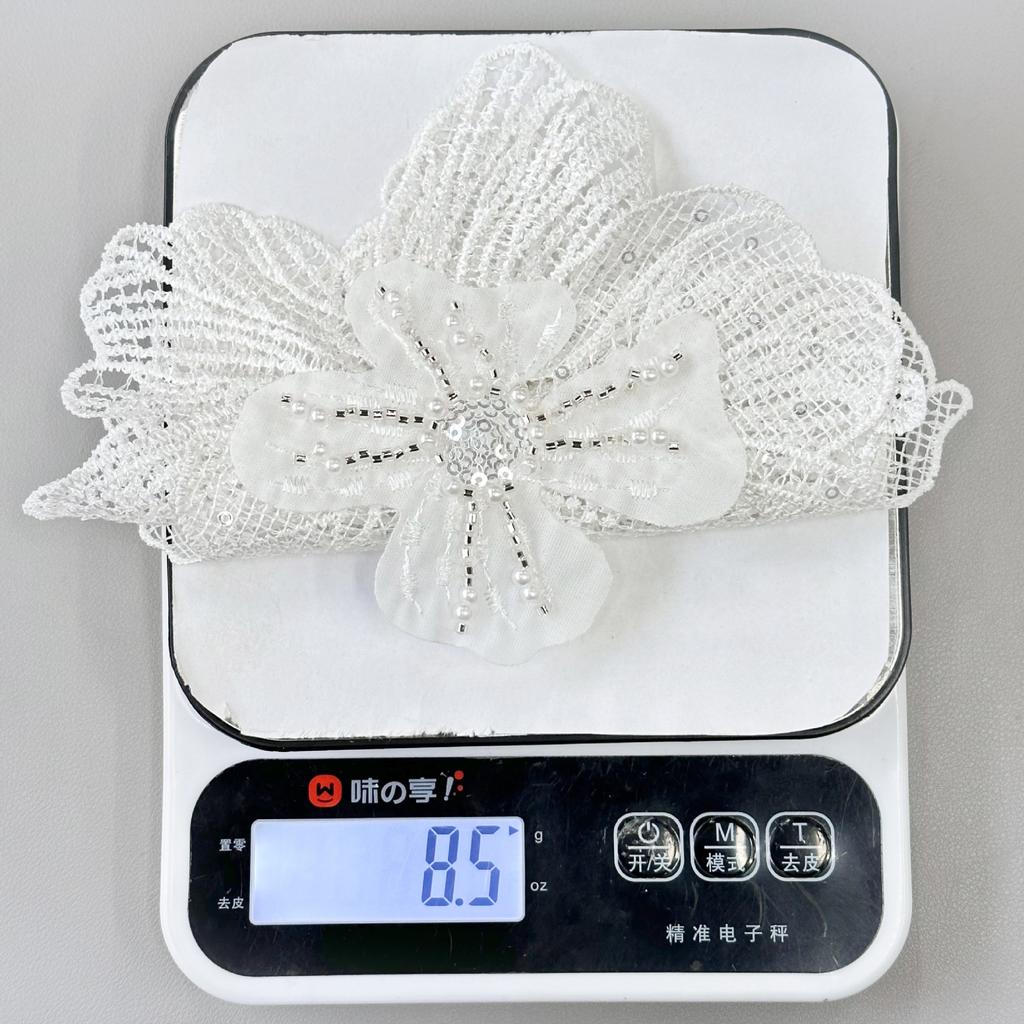 White Mesh Double-Layer Three-Dimensional Flower Bead Corsage Lace Clothing Wedding Dress Decorative Cloth Sticker