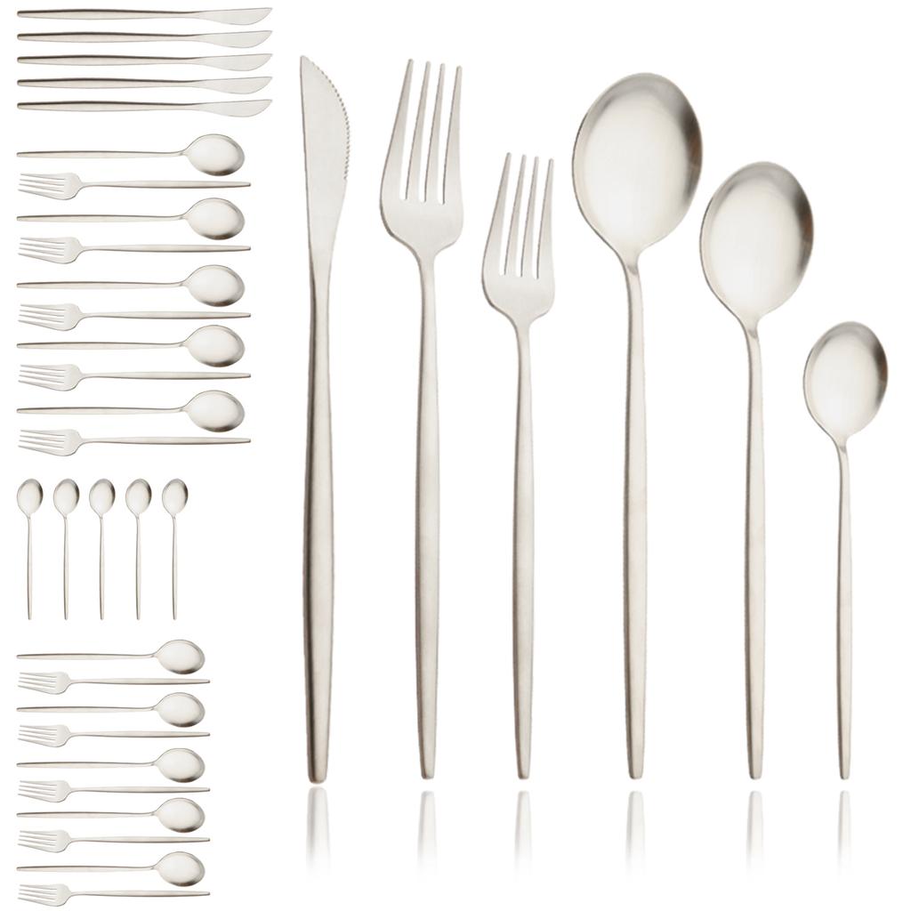 Black Gold 36Pcs Matte Flatware Dinnerware Set Knife Dessert Fork Spoon Dinner Set Stainless Steel Tableware Kitchen Cutlery Set