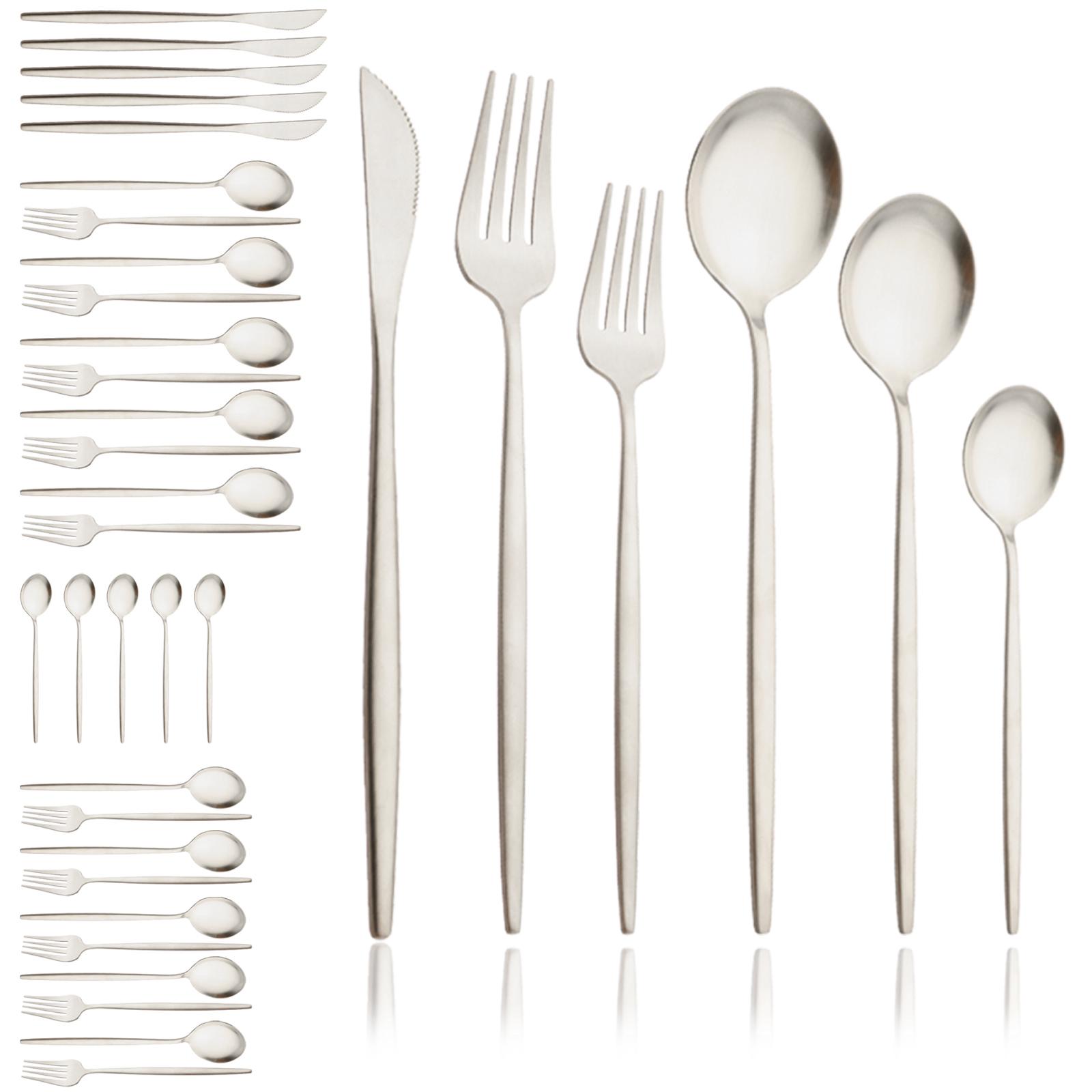 

Набор матовых столовых приборов черного золота 36 шт. Нож, десертная вилка, ложка, обеденный набор, посуда из нержавеющей стали, кухонный набор столовых приборов серебряный