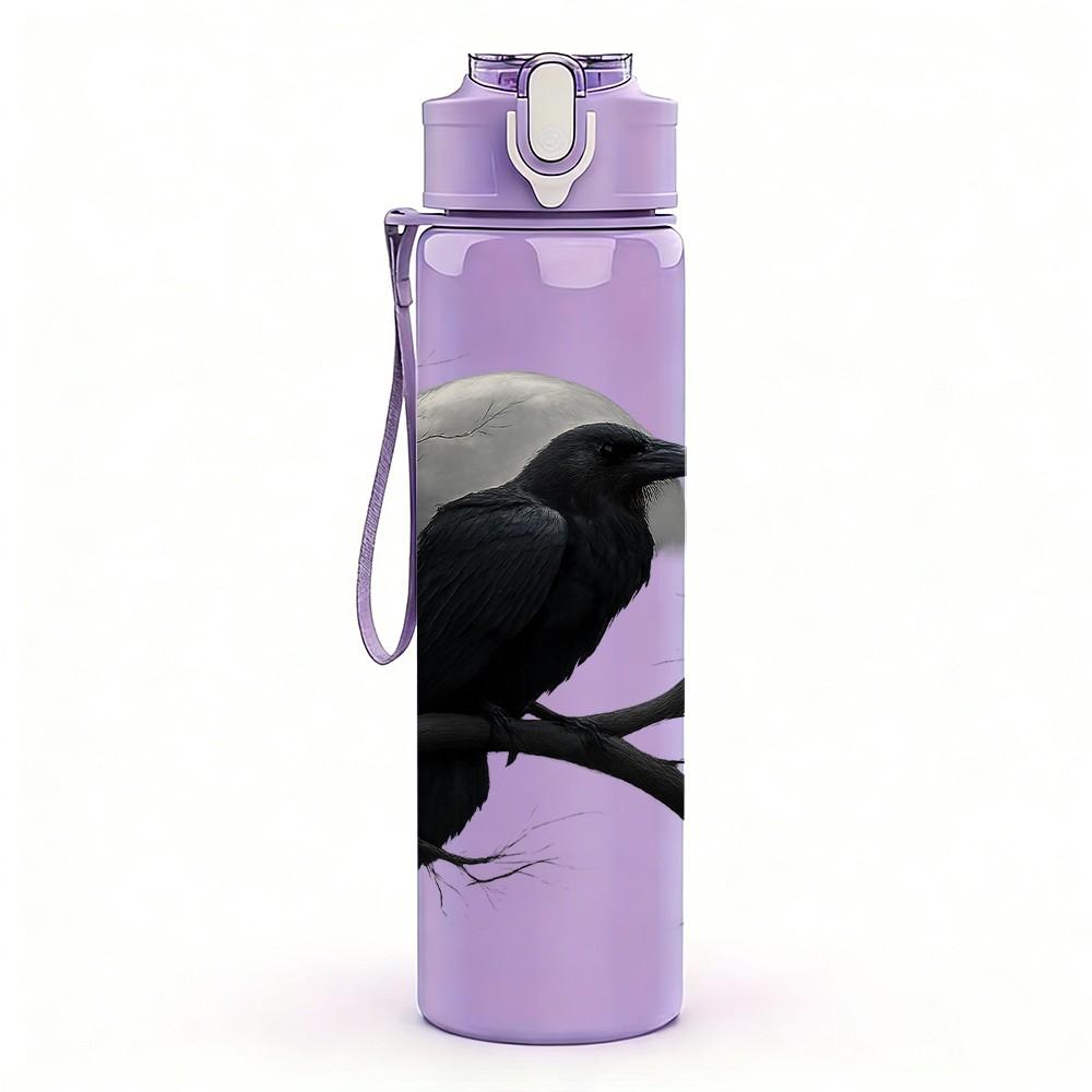 1PC Crow Raven On Bare Branch Print 750ml Color Plastic Sports Water Bottle Leakproof Flip Straw Lid Suitable for Sports Office Home Use