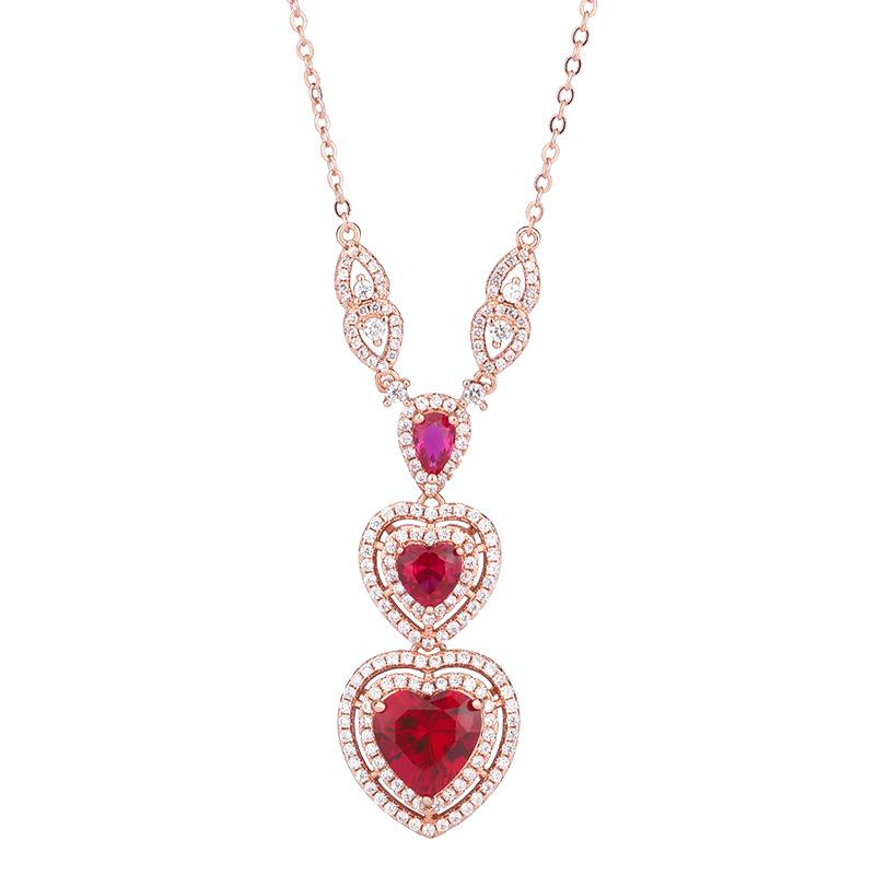 Jewelry Copper Plated Real Gold Simulation Color Treasure Premium Heart Necklace Women'S 8 * 8-10 * 10