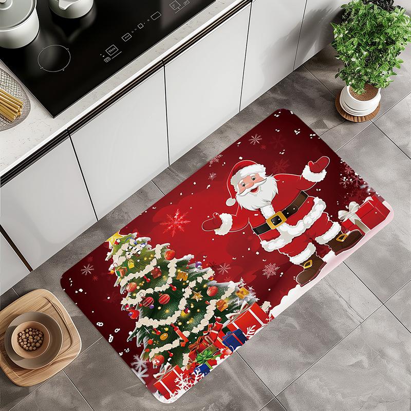 Christmas Themed Diatomite Bath Mat Non-Slip Absorbent Floor Mat for Home Entryway Bathroom Festive Decor