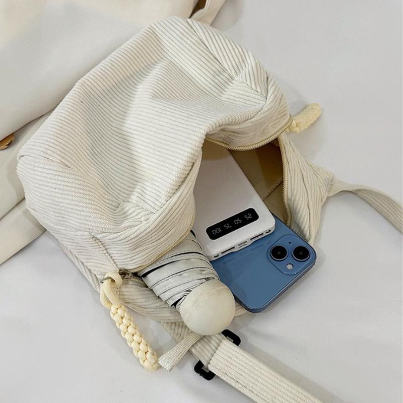 Herbst Vielseitige Damen Cord Crossover-Taschen Einfache Unifarbene Leichte Damen-Umhängetasche Reise Tragbare Damen-Handtasche