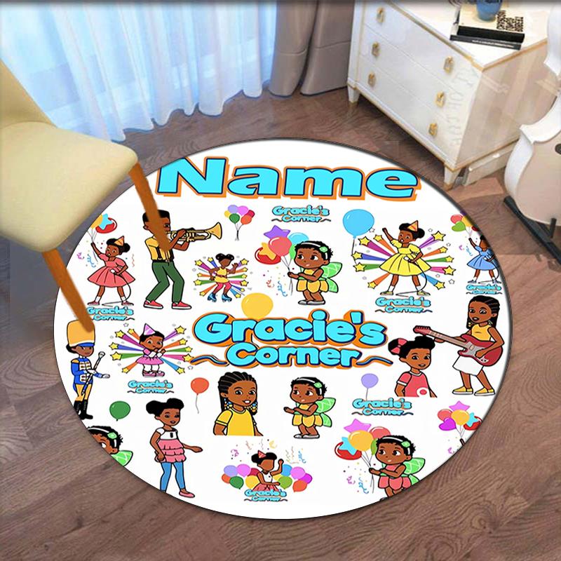Custom Name Gracie's Corner Printed Round Rug Carpet Chair Rug Area Rug Entryway Doormats,for Office Chair Living Room Bedroom Kitchen Room.