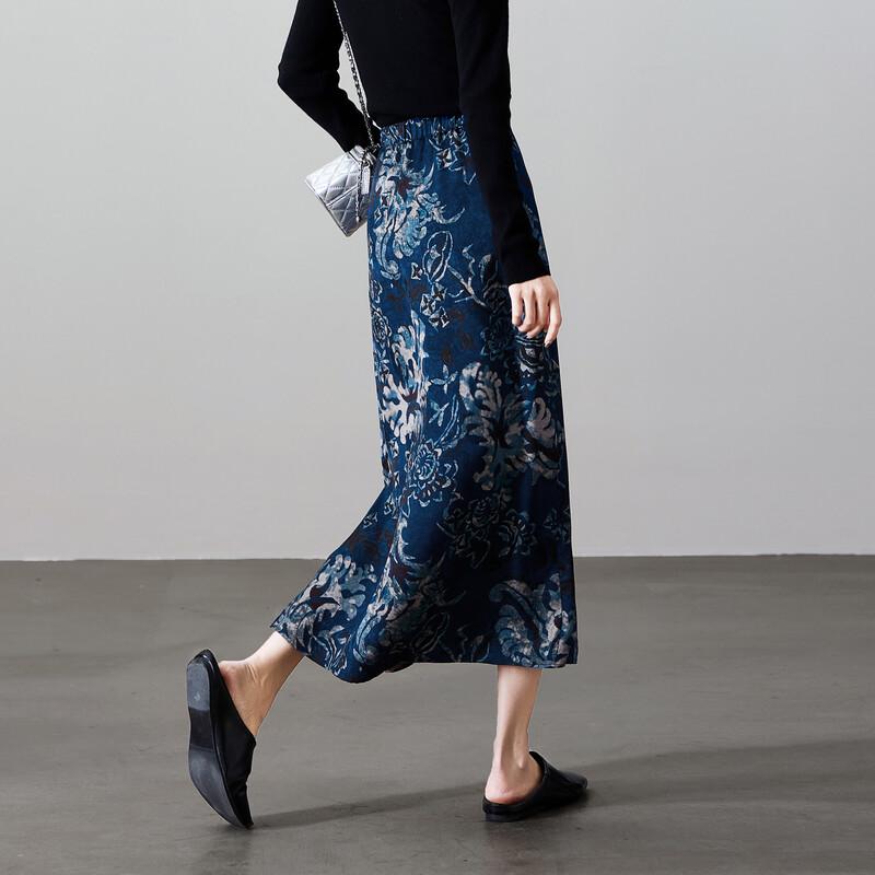 SOFSIL Retro Chinese Style Floral Print Midi Skirt