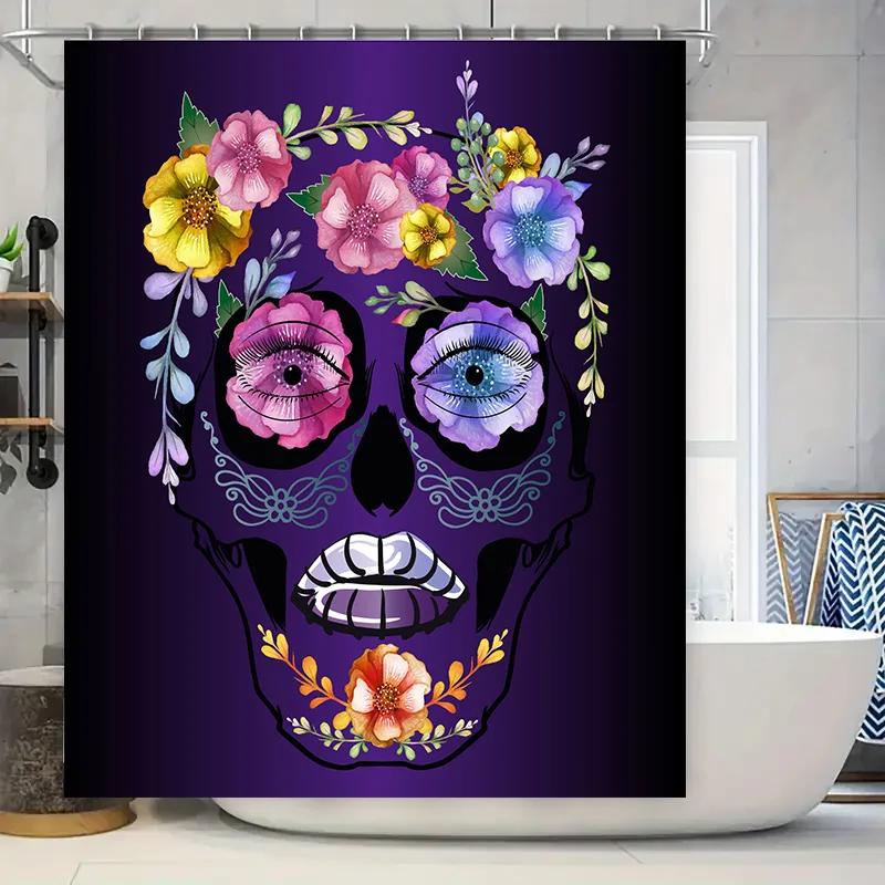 

Purple Skull Decorative Shower Curtain Beautiful Bright Flowers Eye Design Unique Home Bath Decoration W60H190(CM)-1 Pcs