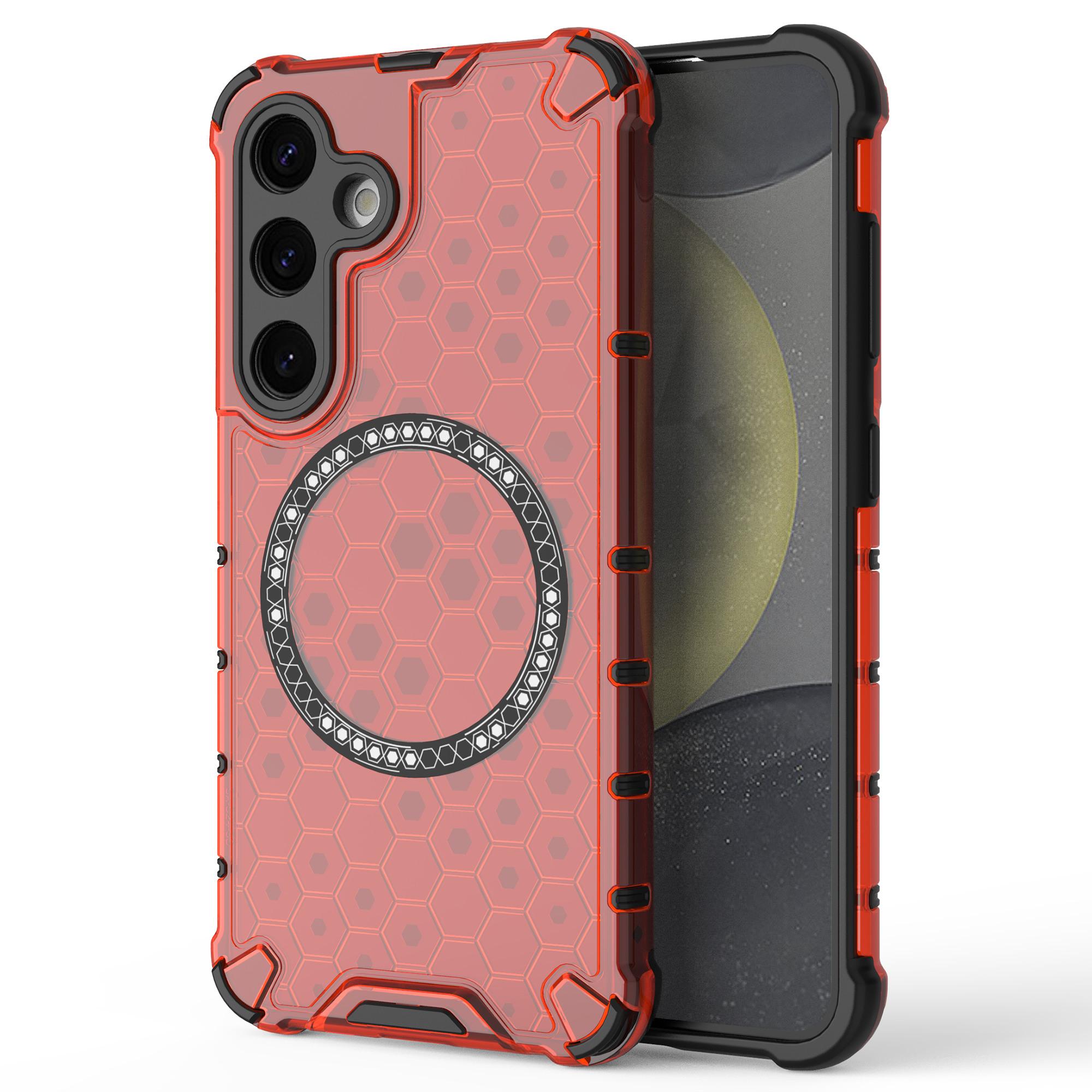 

For Samsung Galaxy S24+ Case Honeycomb Magnetic Phone Cover Hybrid TPU+PC Material Red