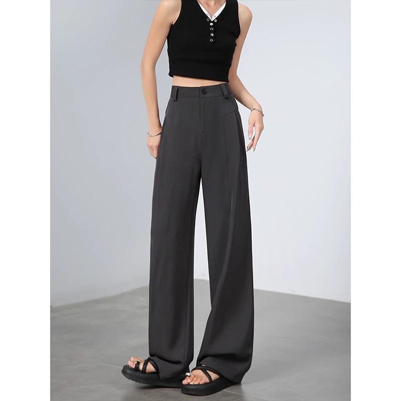 White Suit Pants Women's Spring and Autumn New High Waist Drape Thin Narrow Version Casual High-end Straight Wide-leg Pants