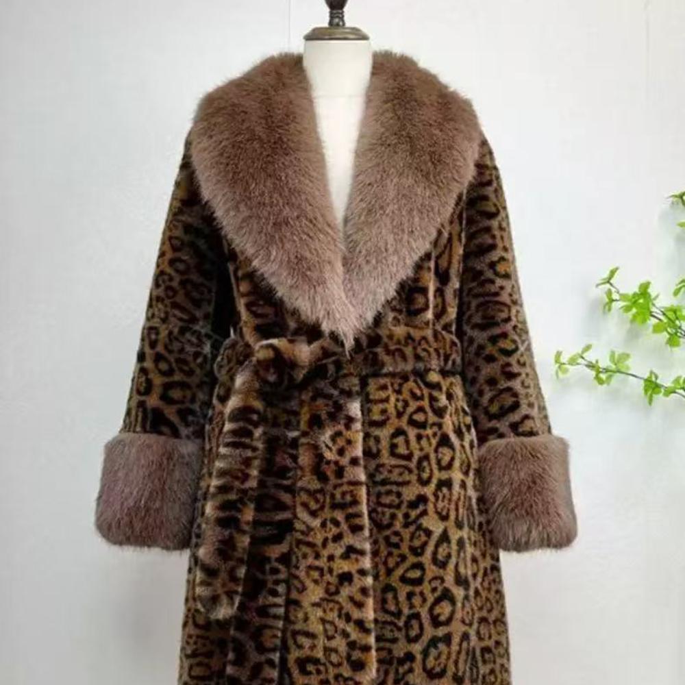 

2025 Зимова куртка з штучного хутра Золота норка для жінок, приталена, середньої довжини, стильна та елегантна One size fits all леопард друку кольору