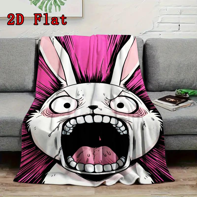 Cartoon Rabbit 2D Flat Pattern Flannel Blanket High Quality All Seasons Warmth and Comfort Perfect for Christmas Gifts.