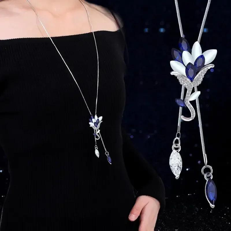 Long Necklaces & Pendants Vinatge Blue Square Necklace for Women Fashion Collier Femme