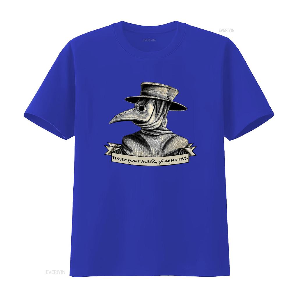 Plague Doctor Wear Your Mask Rat Print T Shirt for Streetwear vintage Washed fashion Comfortable Casual homme Unisex streetwear