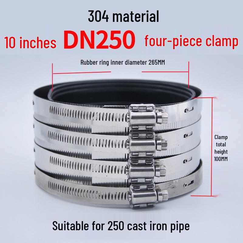 Heavy-Duty Stainless Steel and Cast Iron Flexible Pipe Clamp for Sewer and Drain Pipes
