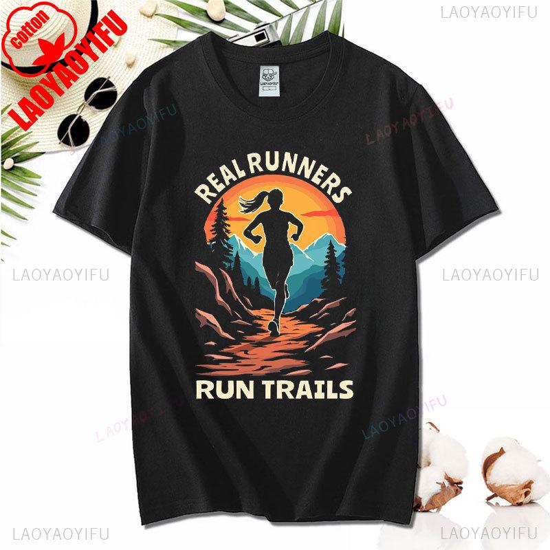 Hiking Leisure T Shirt Run Trails Be Happy Mountain Runner Trail Running Harajuku T-Shirt Men Short Sleeve Cotton Tees Camisetas