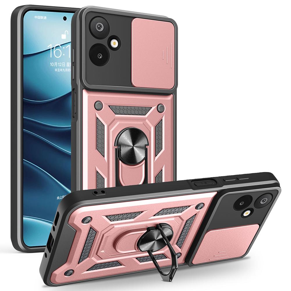 For Samsung Galaxy F06 5G/M06 5G Case with Slide Camera Lid PC+TPU Kickstand Phone Cover