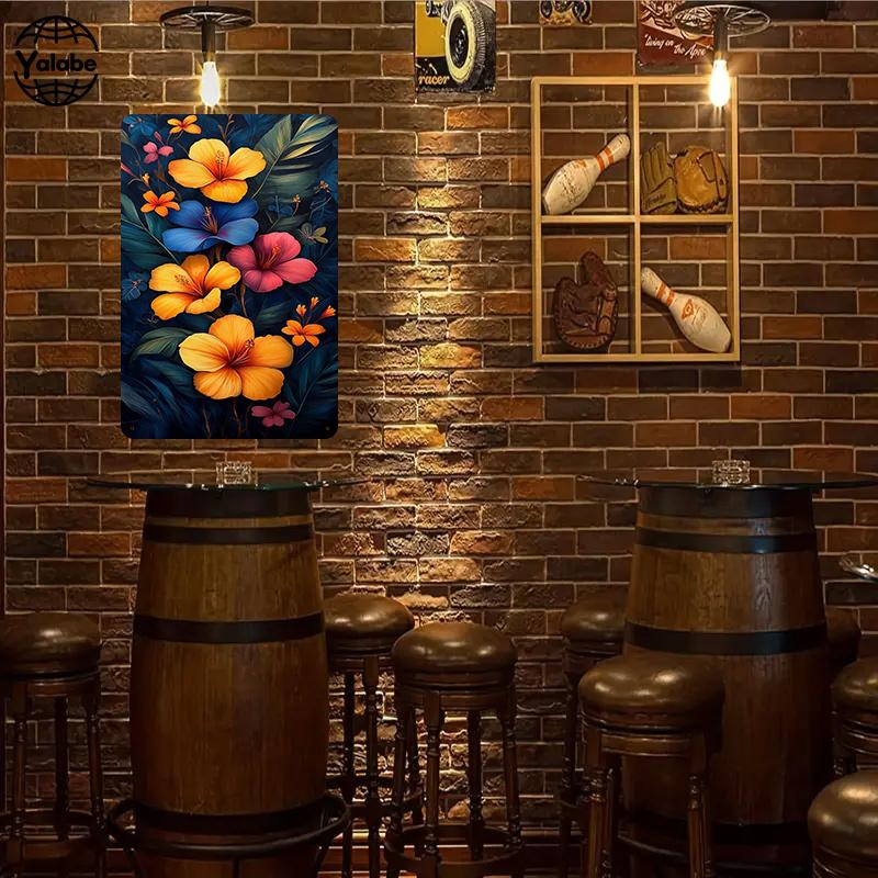 2D Flat, 2 Tropical Vintage Tin Paintings - Nostalgic Metal Art Wall Hangings to Decorate Homes, Cafes And Studios | Waterproof