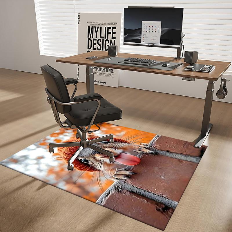 1pc Anime Squirrel with Knitted Hat Chair Mat - Office Desk Carpet for Home Decor, Seasonal Gift, Anti-Slip Rug Suitable for Office and Living Room.C0