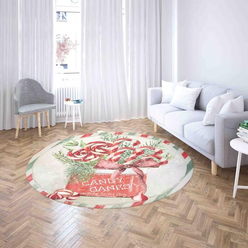 

Christmas Reindeer Carpet Rug Merry Christmas Mat Winter Xmas Home Decor Nursery Kids Room Mat Round Circle Kitchen Floor Mat 40x40cm