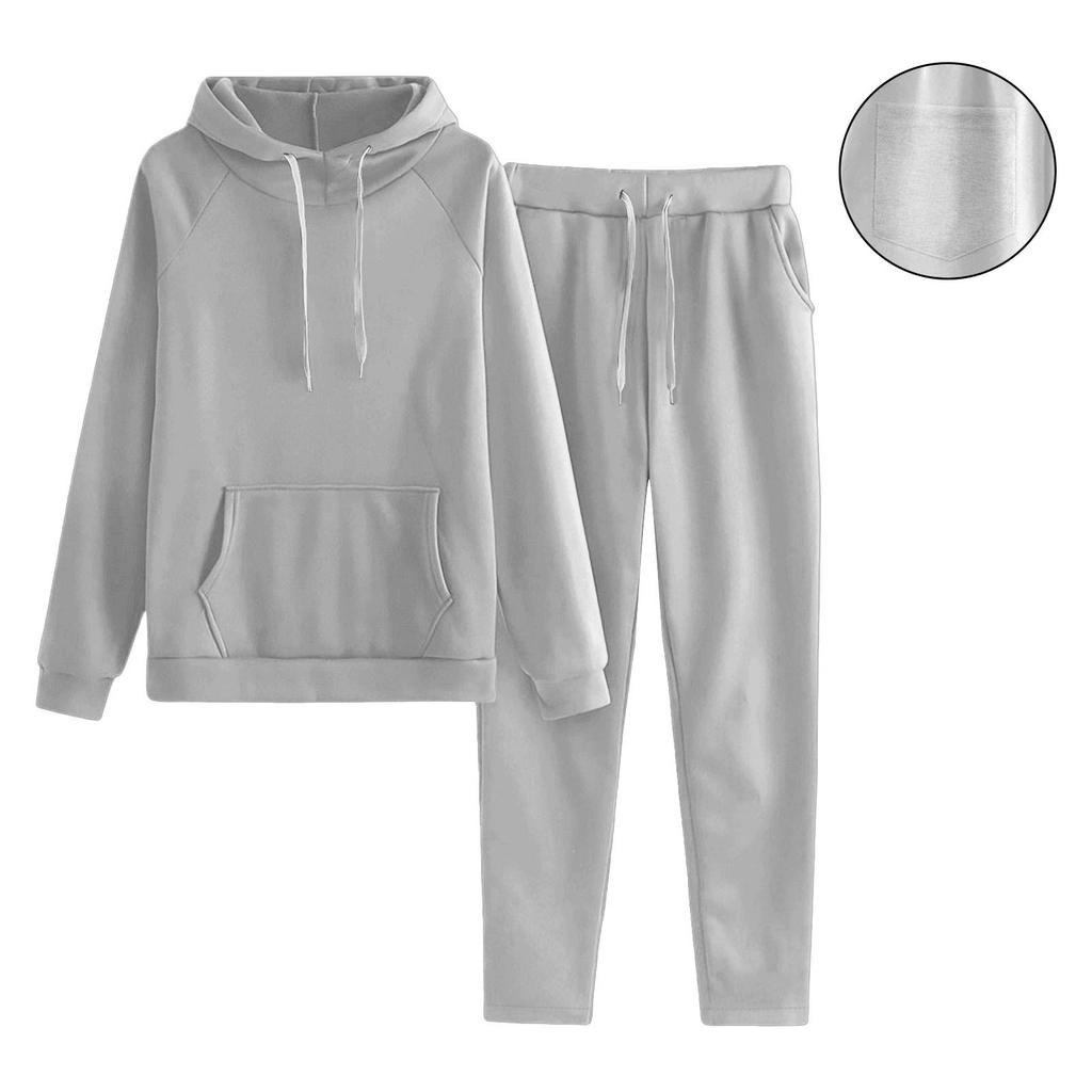 Damen Modisches Lockeres Taschen-Zweiteiler-Set mit Schulterärmeln Hoodie und Hose