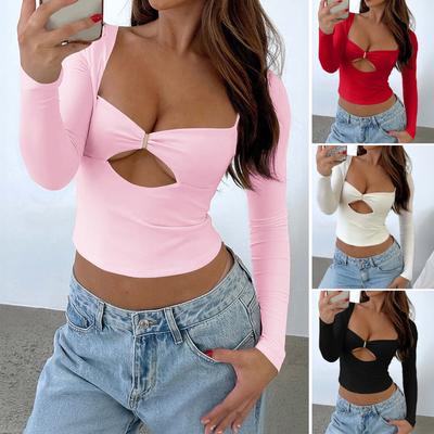 Nueva Camiseta Base Y2k Ajustada Sexy para Desplazamientos Diarios de Fitness para Mujer, Casual Holgada de Manga Larga