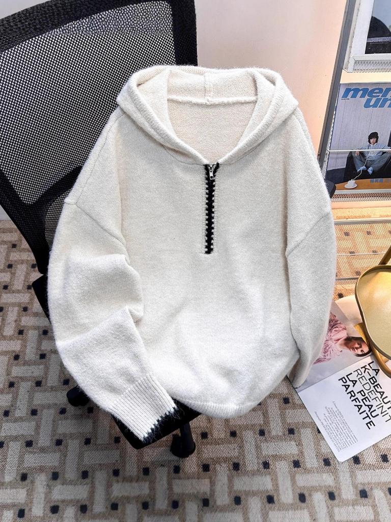 Unisex Half-Zip Hooded Sweater - Autumn/Winter Loose Fit Knitwear