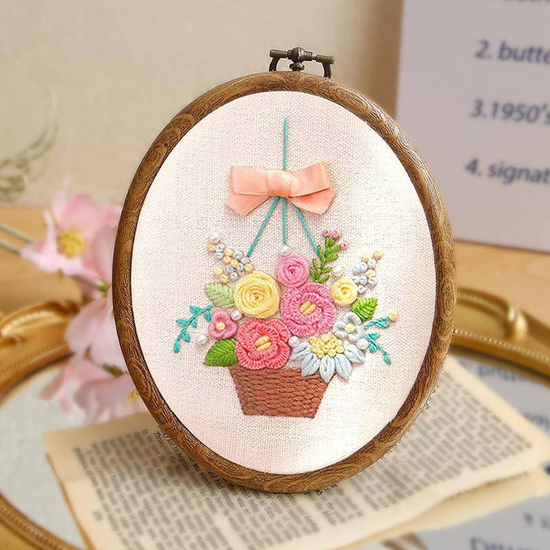 Handmade Embroidery Kit DIY Material Package 3D Cross Stitch Circular Ornament Contain Embroidery Tools Embroidery Frame