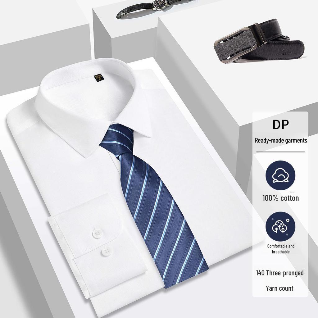 Men's Long-Sleeve White Shirts - Summer Anti-Wrinkle, Breathable, Sweat-Absorbent with Embroidered Logo