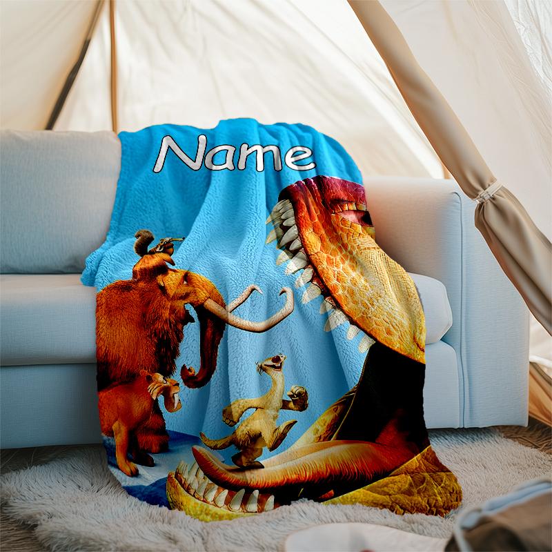 Personalisierte Decke mit individuellem Namen - Design mit Aufdruck aus Ice Age: Dawn of the Dinosaurs, Decke für Sofa, Bett, Reisen, Camping - Weich und warm, Tolles Geschenk