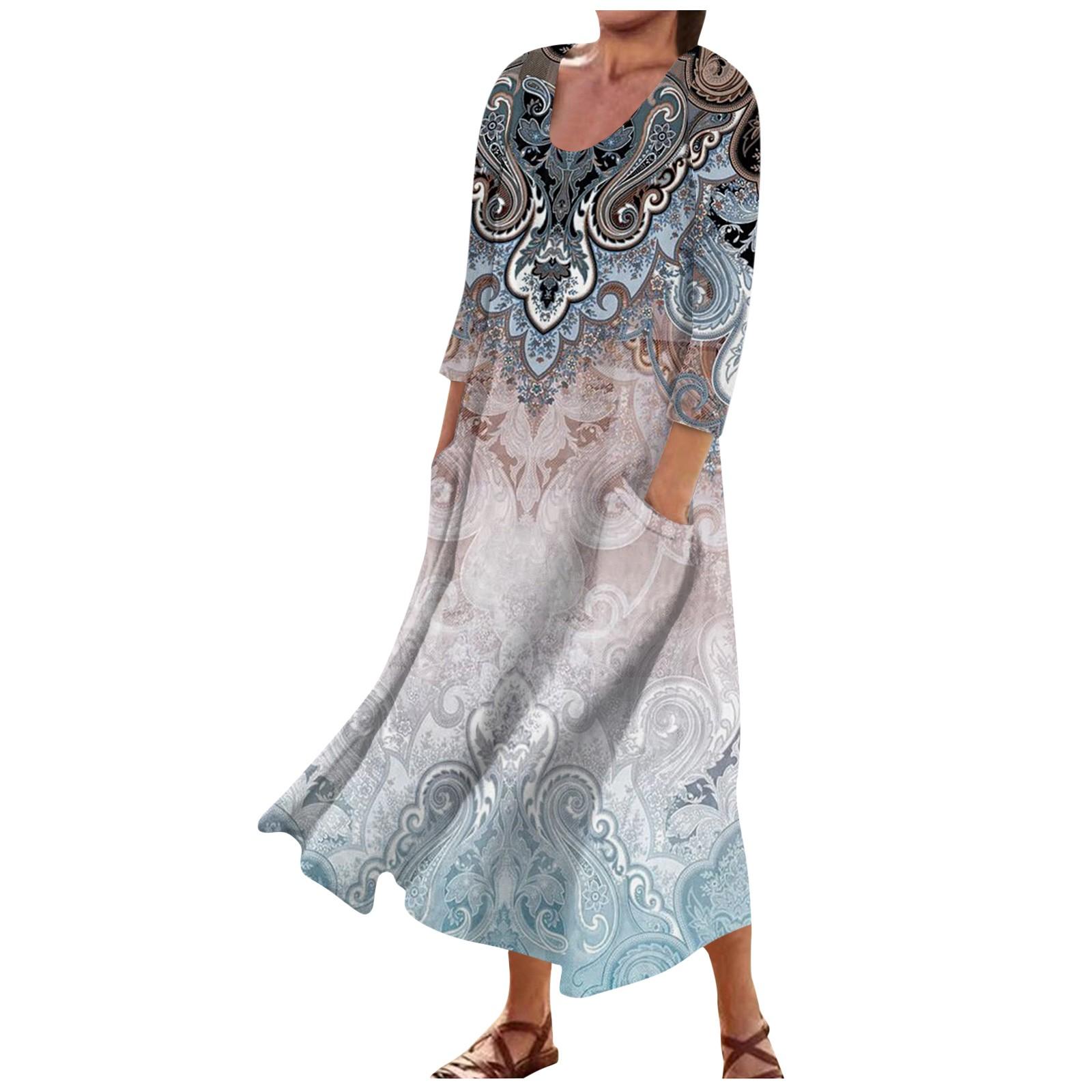 

Женское модное повседневное свободное карманное платье с круглым вырезом и рукавами 3/4 XL винный