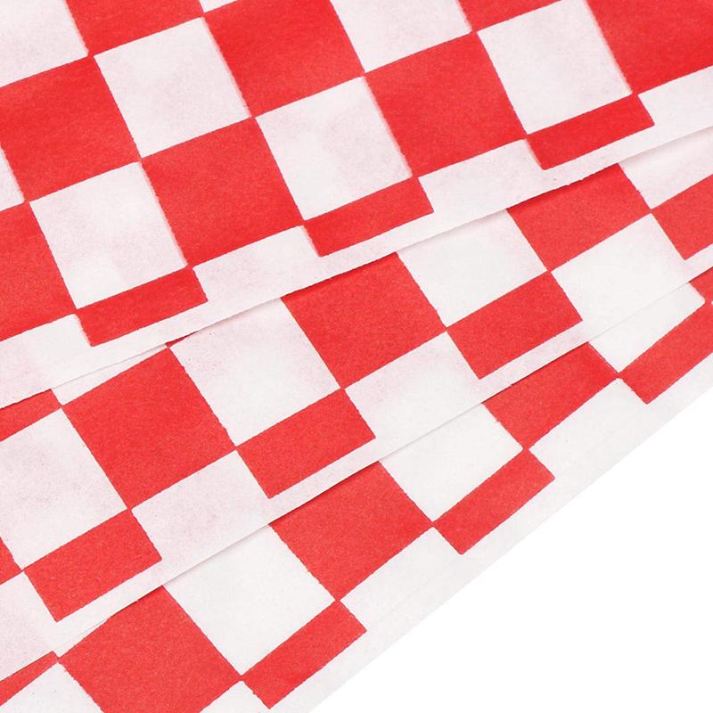25 Sheets Checkered Sandwich Wrappers, 9.8" x 9.8" Dry Wax Paper, Grease Resistant Black Red Burger Food Basket Liner Oilpaper