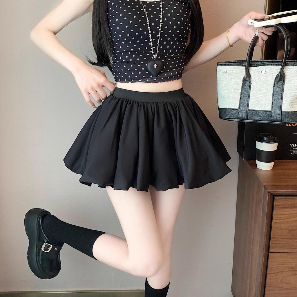 Women's High-Waisted Pleated Ballet Skirt – Slimming A-Line, Anti-Exposure, Fluffy Short Style for Summer