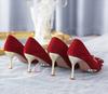 Women's Spring and Autumn New Red Rhinestone Bow Large Wedding Shoes Pointed Comfortable Shallow Mouth High Heels