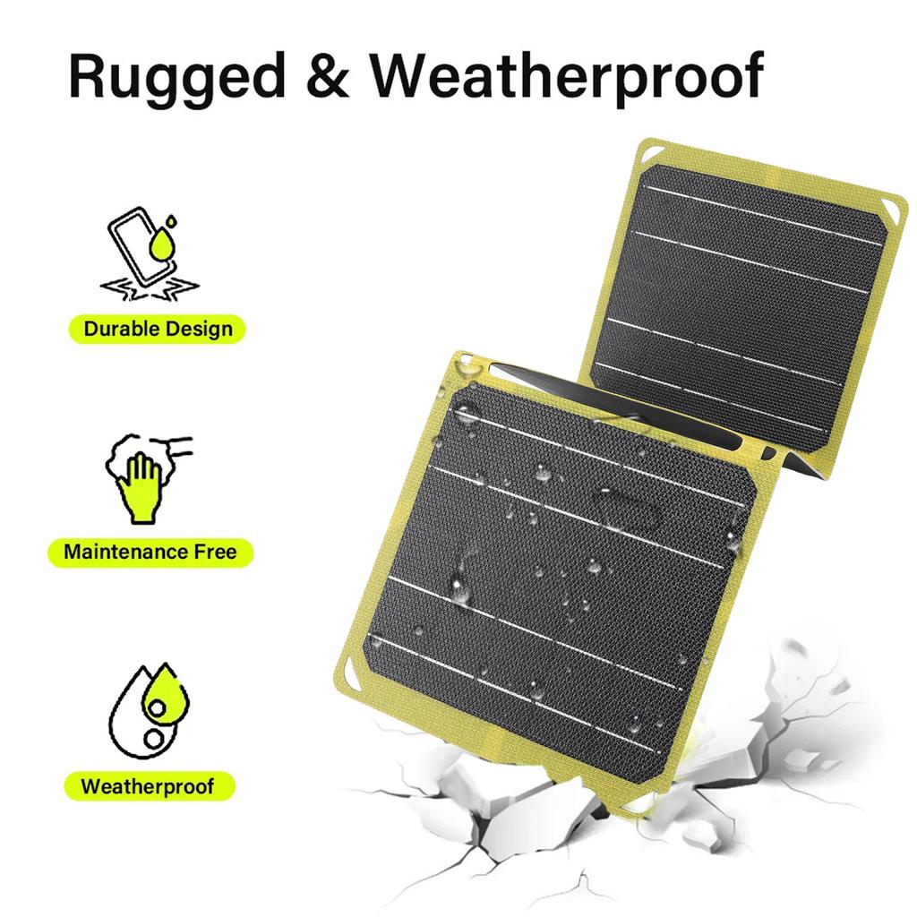 Solar Panel 21W 5v 9v 12v Output Dual USB Portable Waterproof Monocrystalline Silicon Solar Panel for Camping Traveling Fishing