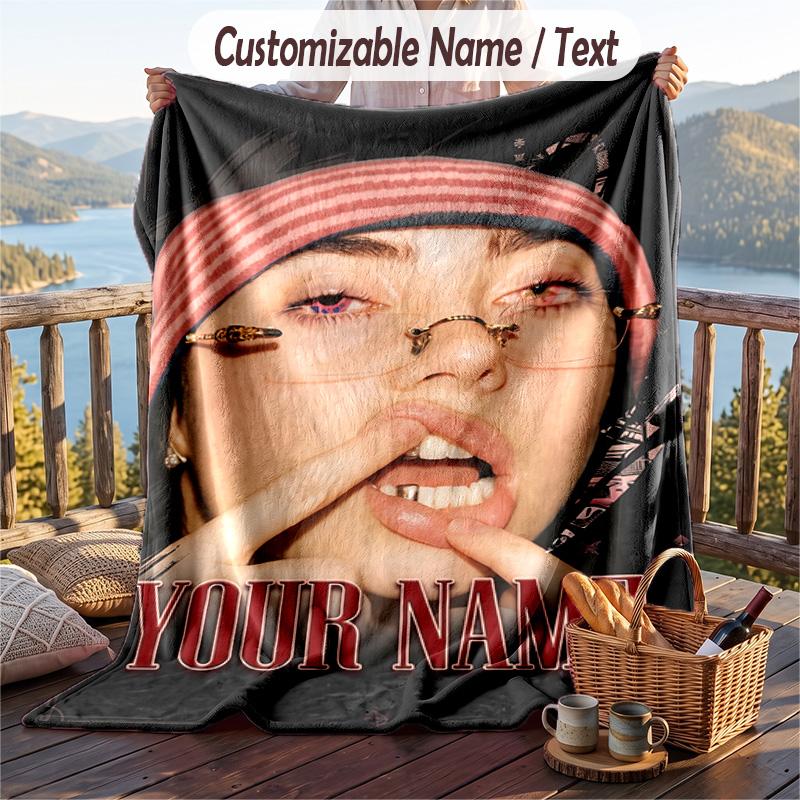 Personalized Flannel Throw Blanket,Billie Eilish Custom Printed Name, Cozy Plush Blanket For Home Use