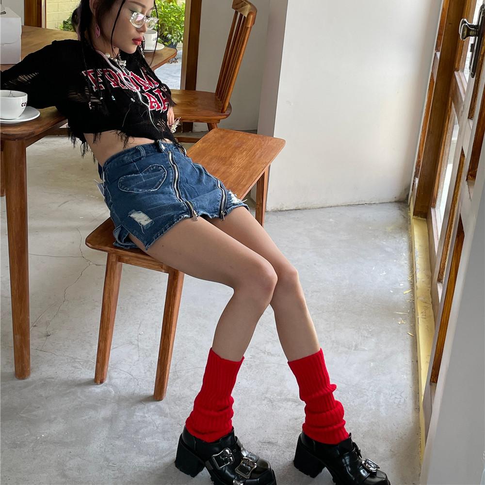 40cm Knitted Leg Warmers Women Sweet Jk Lolita Gothic Striped Harajuku Style Y2k Candy Color Arm Ankle Warm Slouchy Leg Covers
