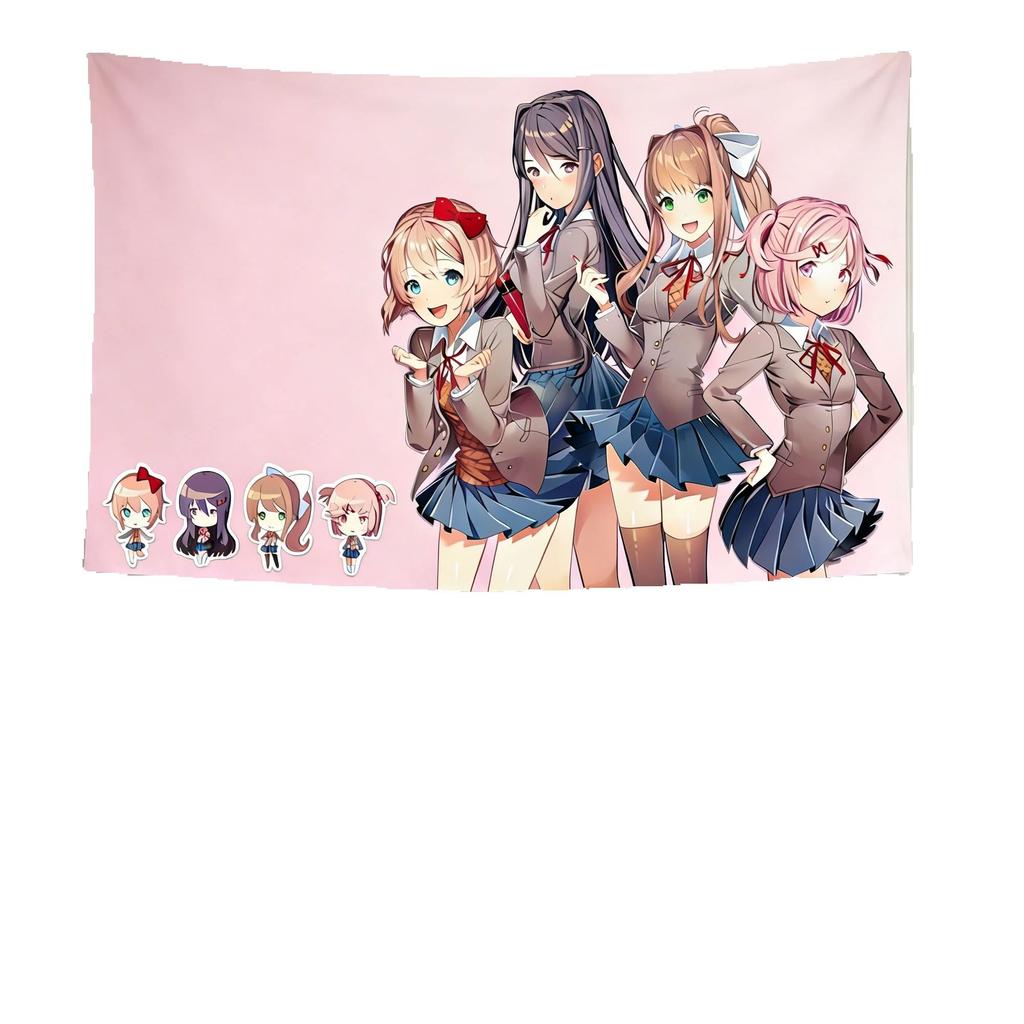VIKAMA Heartbeat Literature Club Tapestry Home Bedroom Decoration Gift for Anime Fans And Friends Kawaii Anime Cute Anime Campus
