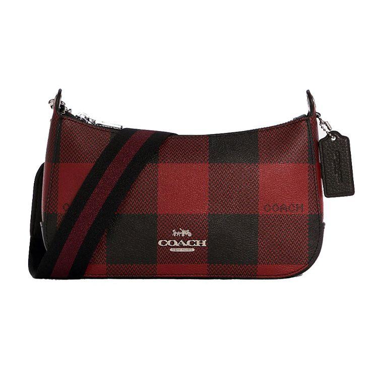 

Coach Jes 25 British Style Patterned Snap Canvas Leather Crossbody Bag Medium Women bags Black Red C6818-SVS66 Basic Set (Bag+Dust Bag)