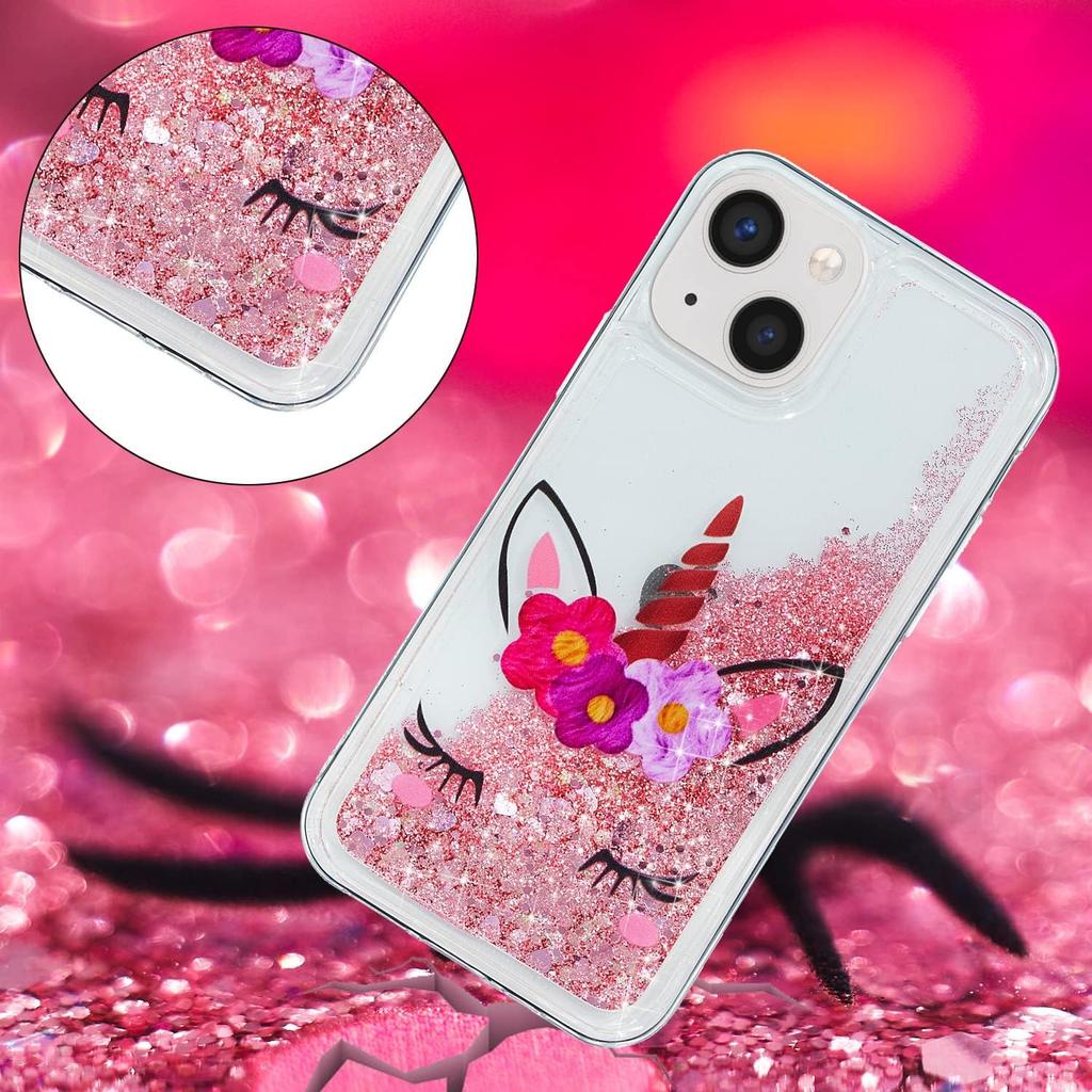 OOPKINS Glitter Case for iPhone 14 Plus, Sparkle Floating Quicksand Case for Girl Clear Soft TPU Silicone Shockproof Protective Cover for iPhone 14