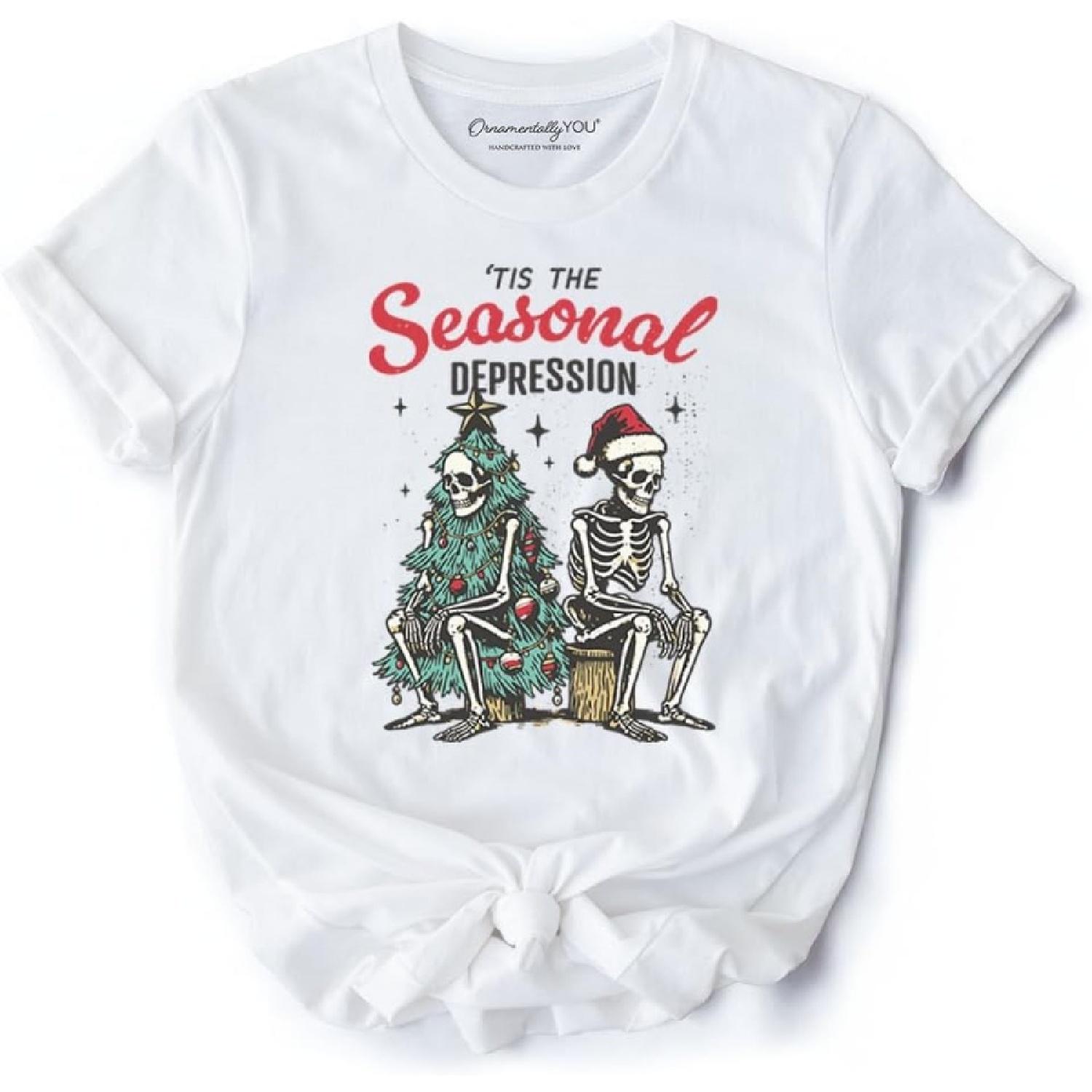 Tis The Seasonal Depression T-Shirt, Dark Humor Christmas Tee for Festive Mood Swingers XXXXXL белый
