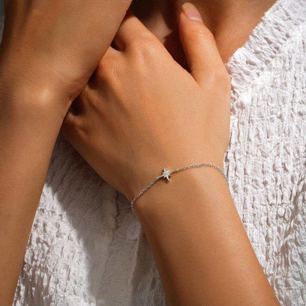 CANNER European American Style Eight-Pointed Star Zircon Bracelet S925 Silver Personality Simple Versatile Bracelet