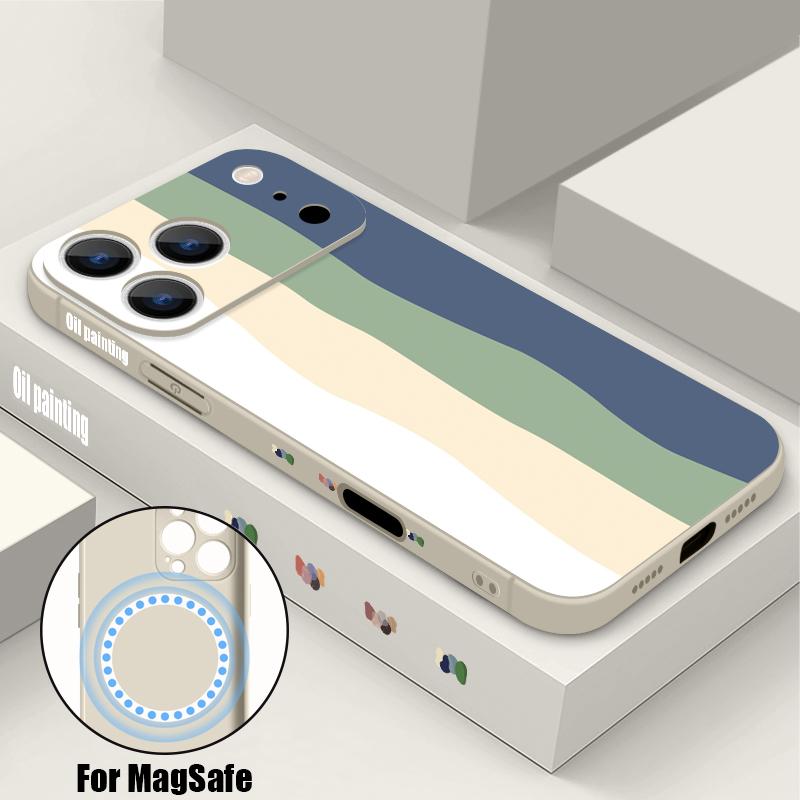 Magnetic For Magsafe Case For iPhone 17 Pro Max Colorful Stripes Print Soft Silicone Phone Back Cover For iPhone 16 15 14 13 Pro Max 16e 17e
