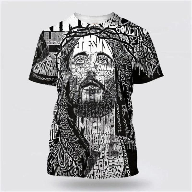 God Religion 3D Printed T-Shirt for Men Christ Jesus Pattern Street Short Sleeve Loose Oversized Tops Tees Daily Casual T Shirts