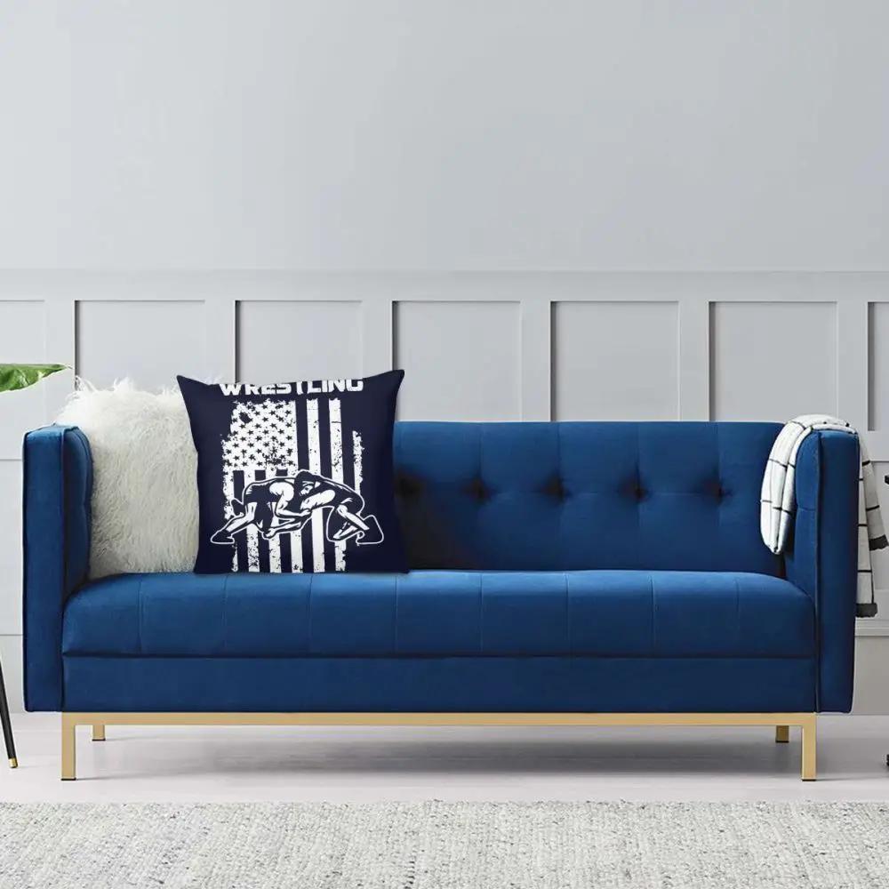 USA Wrestle Wrestler Kämpfer Kampf Kontaktsportarten Quadratischer Kissenbezug Polyester Dekokissen Lustige Kissenbezüge