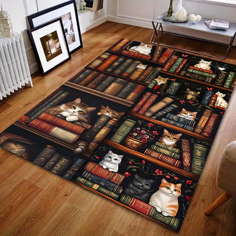 

Ковер с принтом книжной полки и кошек для спальни, гостиной, прикроватный, под диван, напольный коврик, современный домашний декор, коврик для зонирования, быстрая доставка 40x60cm (16x24in)