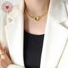 European & American Hip Hop Thick Cuban Chain Necklace with Heart Ring, 18K Gold-Plated Titanium Steel, Trendy and Luxurious.