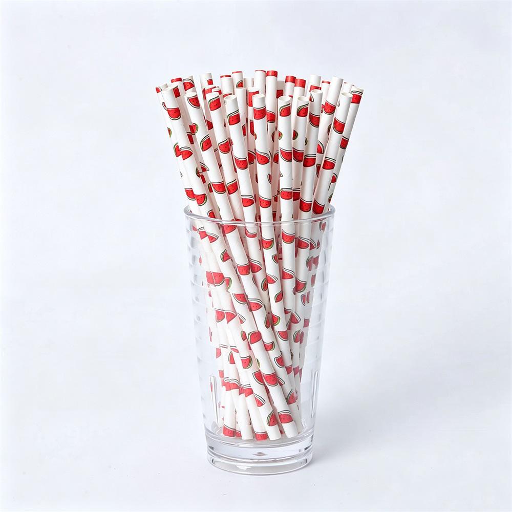 Biodegradable Fruit Print Paper Straws for Parties and Cocktails